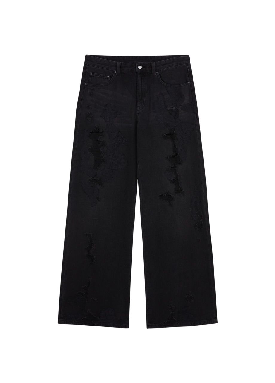 Used-Look-Jeans mit weitem Bein