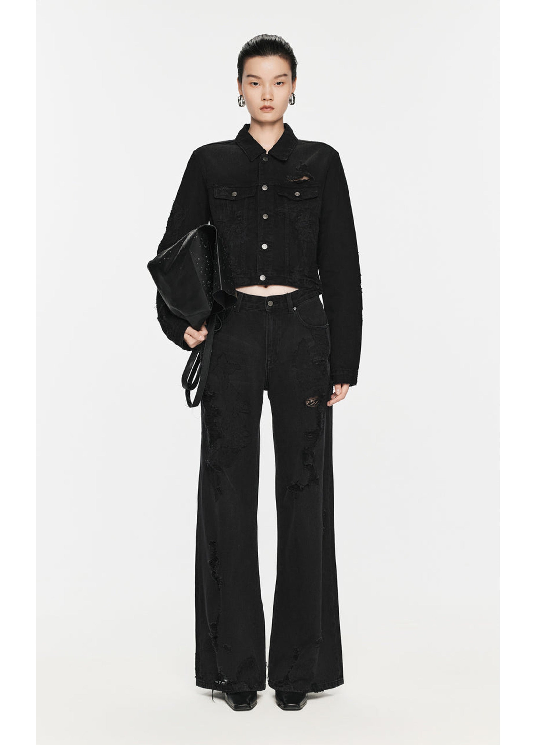 Used-Look-Jeans mit weitem Bein