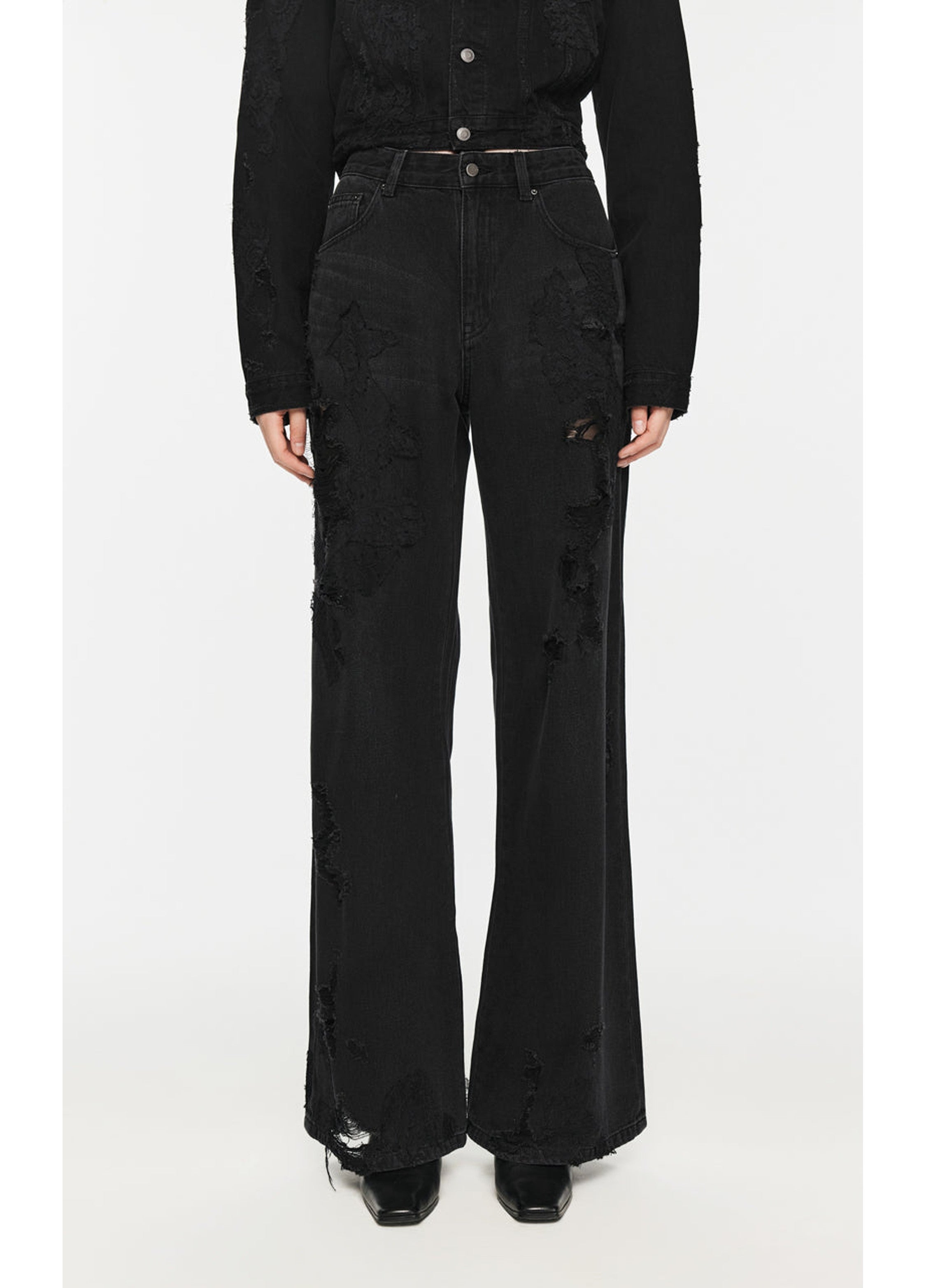 Used-Look-Jeans mit weitem Bein