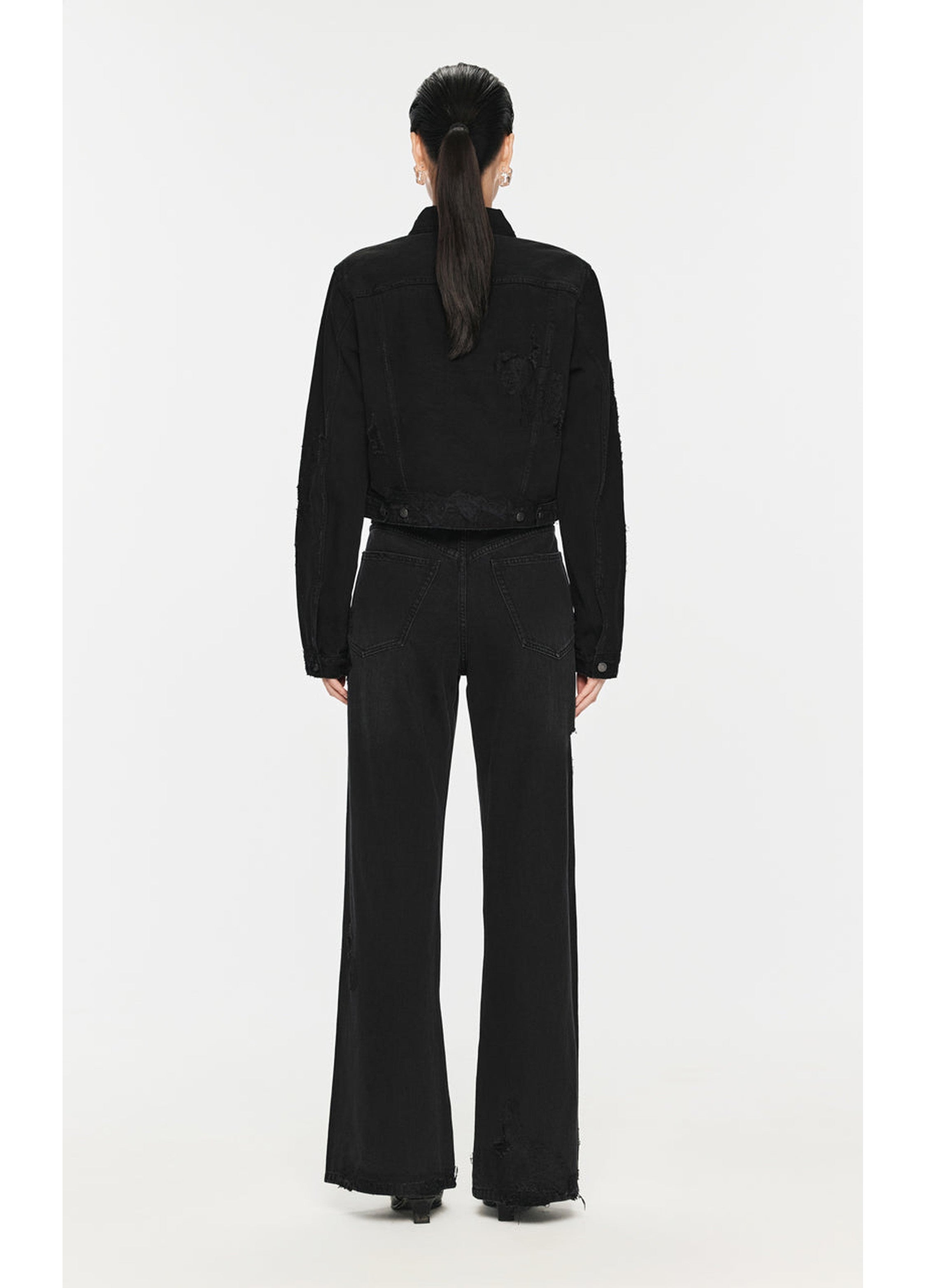 Used-Look-Jeans mit weitem Bein